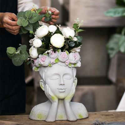 China Hot Sale Europe Office Polyresin Figurines Flowerpot Handicarfs Flower Factory and Bonsia Flower Arrangement for sale