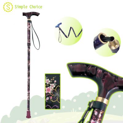 China Lightweight 4 Tier Aluminum Folding Height Adjust Aluminum Acrylic Cane Head Hand Grip Walking Stick Single Cane for sale