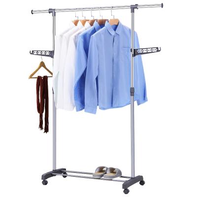 China Sustainable Heavy duty Portable Hanging stand clothing Garment Shops Laundry Clothes Hanger Drying Rack with wheels for sale