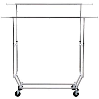 China Easy to move Extendable Household clothes rack  chrome garment rack storage cool clothes double rod hanger for sale