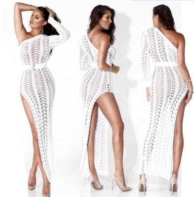 China Anti-Static Hot Off The Shoulder Cutout Dress Sexy Ladies High Slit Knit Beach Dress for sale