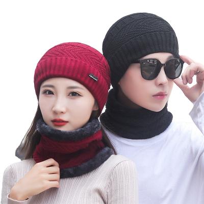 China COMMON Winter Hats Hood Knit Hat Plush Liner Beanie Hat Men Winter Slouchy Hat And Scarf Set for sale