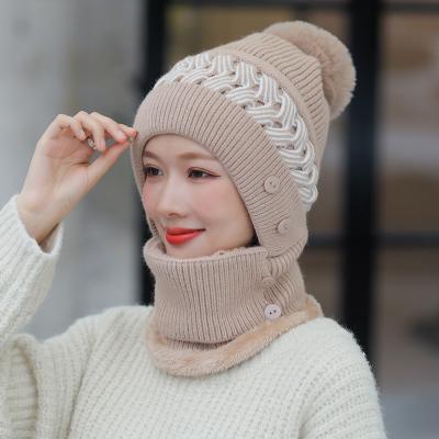 China Women Fleece COMMON One Piece Winter Slouchy Knitted Hat Scarf Mask for sale