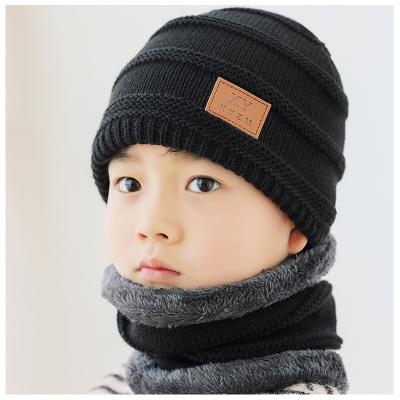 China COMMON 2Pcs Scarf Set Warm Fleece Liner Hat Winter Knitted Hats For Kids Grown Up Kids Boys Girls for sale