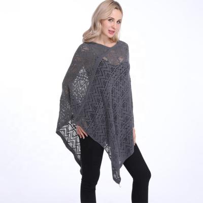 China Acrylic Women Ladies Fashion Knit Crochet Shawl Wrap Knitted Hollow Out Cardigan Cape for sale