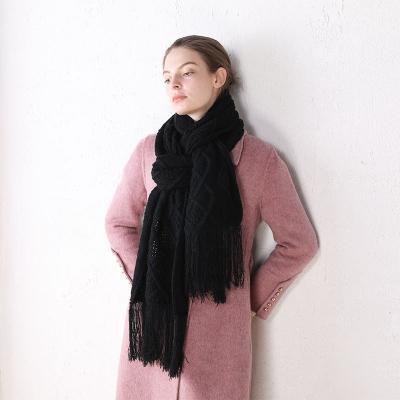 China Eco-friendly White Black Pure Colors Acrylic Women's Winter Knit Scarves With Tassel for sale