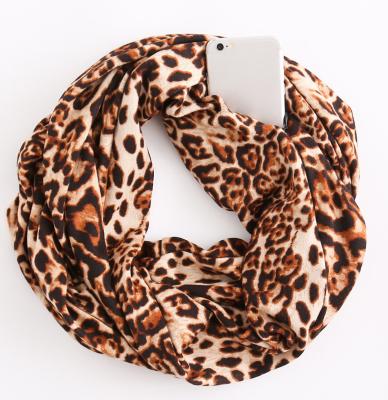 China 2020 Hot Selling Eco-friendly Multifunctional Fashion Leopard Snake Print Infinity Animal Scarves With Zipper Pocket for sale