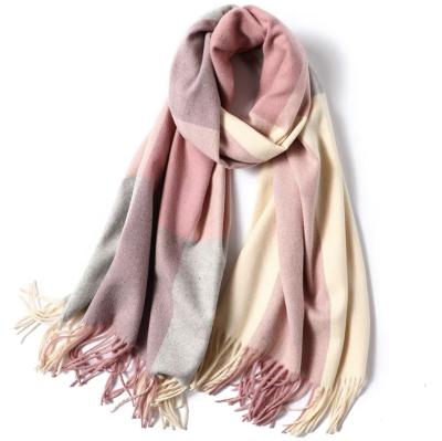 China Cashmere Wholesale Women's Designer Fashion Long Shawl Color Blocked Winter Warm Lattice Big Large Scarf for sale