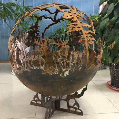 中国 3D Laser 	Fire Pit Sphere Cut Leaves Pattern Full Ball Fire Pit Globe Outdoor Backyard  Garden 販売のため