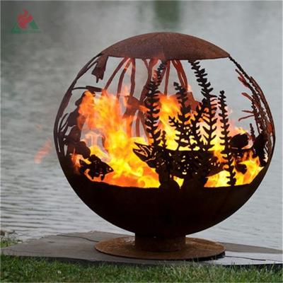 중국 Corten Steel  Fire Pit Sphere Metal Corten Steel Fire Ball Corten steel Rusty 판매용