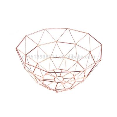 China Round Stocked Fruit Basket Metal Wire Baskets With Copper Finished In Gold Color for sale