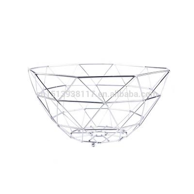 China Round Stocked Fruit Basket Metal Wire Baskets With Chrome Finished In Silver Color for sale