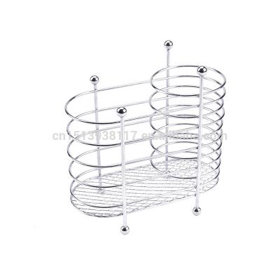 China Stocked Metal Wire Cutlery Holder In Silver Color Chrome Plating Kitchen Tools Cutlery Basket for sale