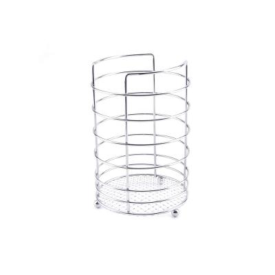 China Stocked Metal Wire Cutlery Holder In Silver Color Chrome Plating Kitchen Tools Basket Cutlery Holder for sale