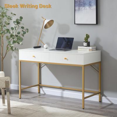 China White And Gold 47 Inch Modern Home Office Vanity Computer Storage Schreibtisch With Drawers Makeup Desk for sale