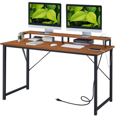 China Multifunctional Power Outlets Bedroom Study Table Computer Desk with Built-in Charging Station for sale