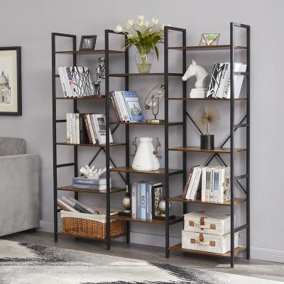 China Environmental Friendly Solid Wood Metal Vintage 5 Shelf Etagere Industrial Large Book Shelves For Home Office for sale