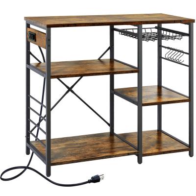 China Sustainable Furniture Makers Kitchen Bakers Rack With Power Outlet And Storage for sale