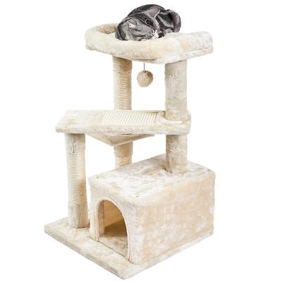 China Sustainable Cat Condo With Scratching Post Cat Houses Cat Activity Trees With Hanging Plush Ball Toy For Indoor for sale