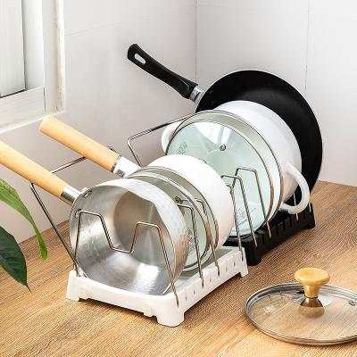 China Viable Adjustable Telescopic Pot Pan Lid Storage Rack Stainless Steel Kitchen Cookware Organizer For Cutting Board for sale