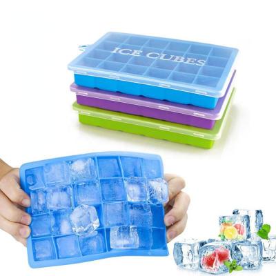 China 24 Grids Viable Silicone Ice Cube Trays With Lid Food Grade Silicone Ice Cream Maker Molds For Whiskey Cocktail for sale