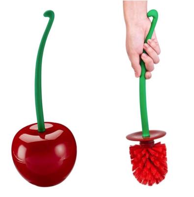 China Eco-friendly Cherry Shape Toilet Cleaner Brush WC Set Bathroom Cleaning Long Handle Brush Plastic Leak Proof Brush for sale