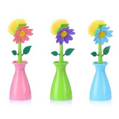 China Sustainable Kitchen Vase Sunflower Shaped Cleaning Brush Dishwashing Stove Brush Scrubber Bathroom Toilet Brush for sale