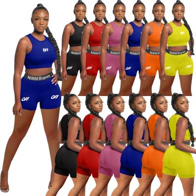 China 2021 Letter Print Breathable Camisoles Shorts Suit Women Tracksuits T-shirts And Pants Women 2 Piece Biker Short Sets for sale