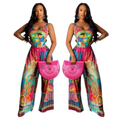 China High Quality Breathable Floral Print Casual Printed Tank Tops And Strappy Jumpsuits 3XL Plus Size Jumpsuits for sale