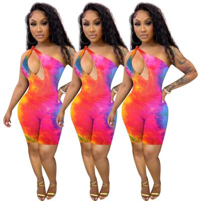 China Hot Selling One Piece Elegant Bodycon Tie Dye Overalls Print Jumpsuits And Off-the-Shoulder Rompers Elegant Women for sale