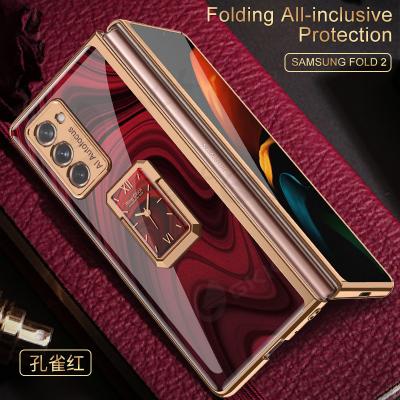 China Hot Selling Luxury Marble Protective Phone Shell Back Cover Plating Marble Folding Phone Case For Samsung Galaxy Z Fold2 With Stand for sale