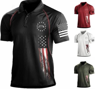 China Other Men's 3D USA Flag Printed Polo Shirt Custom Printed Short Sleeved Polyester Fabric 100% Customizable Logo for sale