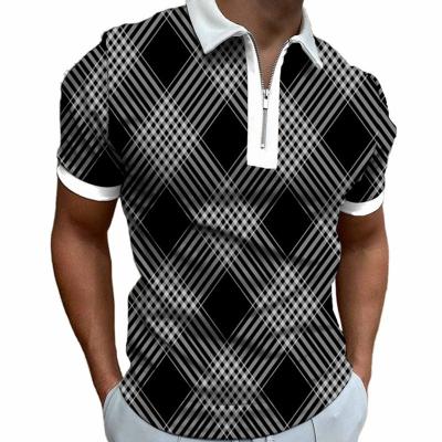 China 2023 Other Men's Custom Printed Polo Shirt 3D Stripe Printed Short Sleeved Polo Polyester Fabric Customizable Logo 100% for sale