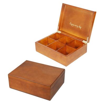 China Handmade Custom Screen Printing Logo Poplar Wood Wooden Storage Tea Bag Tea Box With Removable Dividers for sale