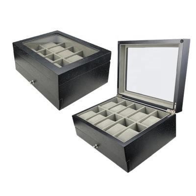 China Handmade Wholesale Luxury Custom 10 Slots Large Wooden Watch Storage Box With Drawer And Glass Top Lid for sale