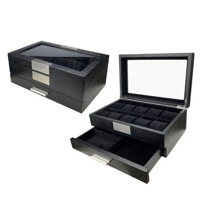 China Large 10 Slots Handmade Luxury Wooden Display Jewelry Set Watch Box for Jewelry and Watch with Glass Top for sale