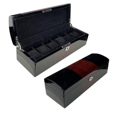 China Luxury 6 Slots Handmade Black Piano Lacquer Good Finish MDF Display Storage Wooden Watch Box for sale