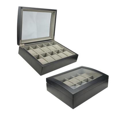 China Handmade Custom Logo 6 10 12 24 Slot Luxury Gifts Packaging Matt Finish Black Watch Storage Display Box for sale