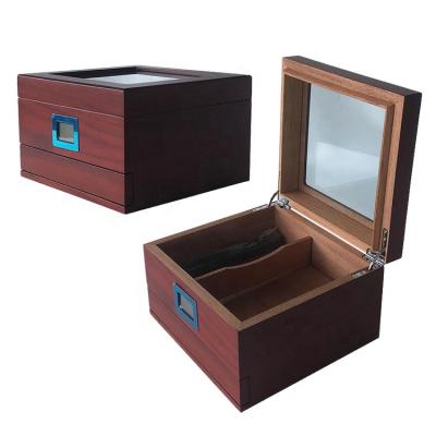 China Wholesale Good Quality Premium Quality Handmade Travel Cigar Case Humidor Wooden Cigar Box With Clear Acrylic Window for sale