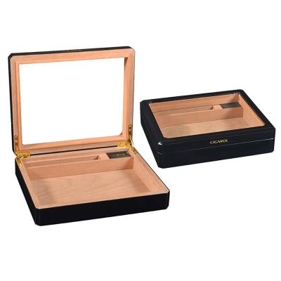 China Luxury High Gloss Handmade Lacquer Painting Piano Cigar Humidor Wooden Boxes With Clear Acrylic Lid Top for sale