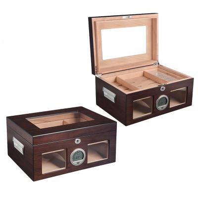 China Large Handmade Custom Wooden Storage Boxes Cigar Humidor With Clear Acrylic Window Top Removable Tray for sale