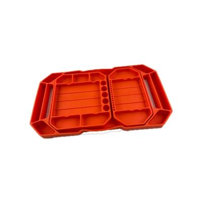 China Red Orange Color Flexible Silicone Tool Tray Multi Purpose Mat Portable Tool Box Organizer With Easy Clean Tool Socket Screws Nuts Bolts Metal Parts Organizer for sale