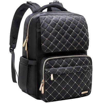 China Factory customized black diamond pattern PU leather diaper bag backpack mom bag for sale