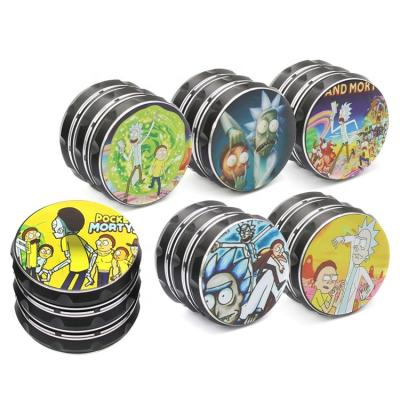 China Rick Morty Cartoon Aluminum Model 4 Layers Custom Aluminum Portable 63mm Tobacco Grinder Herb For Herb Vapor Smoking Grinders for sale