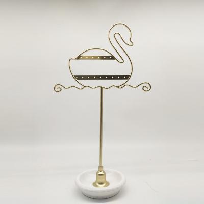 China Handmade Table Top Free Standing Necklace Holder Jewelry Display Swan Shaped Jewelry Organizer With White Tray for sale