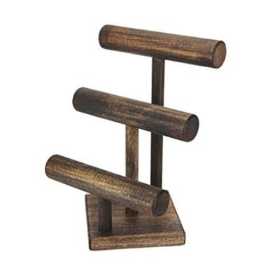 China Handmade Solid Wood Three Tier T-bar Necklace Bangle Watch Display Stand Hardwood Jewelry Display Bangle Necklace Jewelry Display Stand for sale