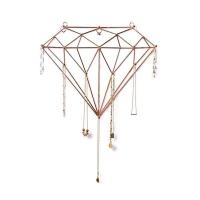 China Handmade Large Jewelry Hooks Rose Gold Jewelry Wall Hanging Organizer Diamond Shaped Jewelry Wall for Necklaces Bracelets Earrings for sale