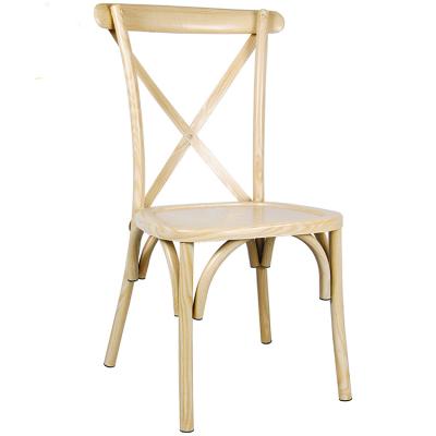 China Modern Hot Sale High Quality Stackable Wooden Like Metal Cross Back Chair for sale