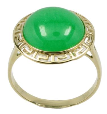 China Factory Supply CLASSIC High End Luxury Solid 14k Solid Gold Round Green Jade Ring Jade for sale