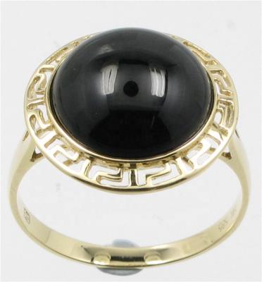 China Modern Minimalist CLASSIC Premium Jewelry 14k Pure Gold Round Black Agate Ring for sale